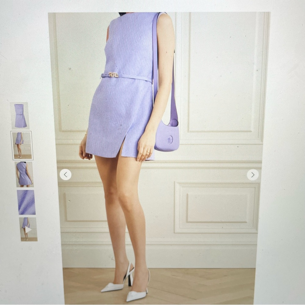 VERSACE Belted cotton tweed mini dress.